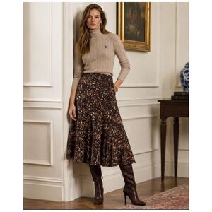 Vintage 90s Jones‎ New York 100% Silk Long Skirt 12P Fairy Boho Y2K Earth Tones